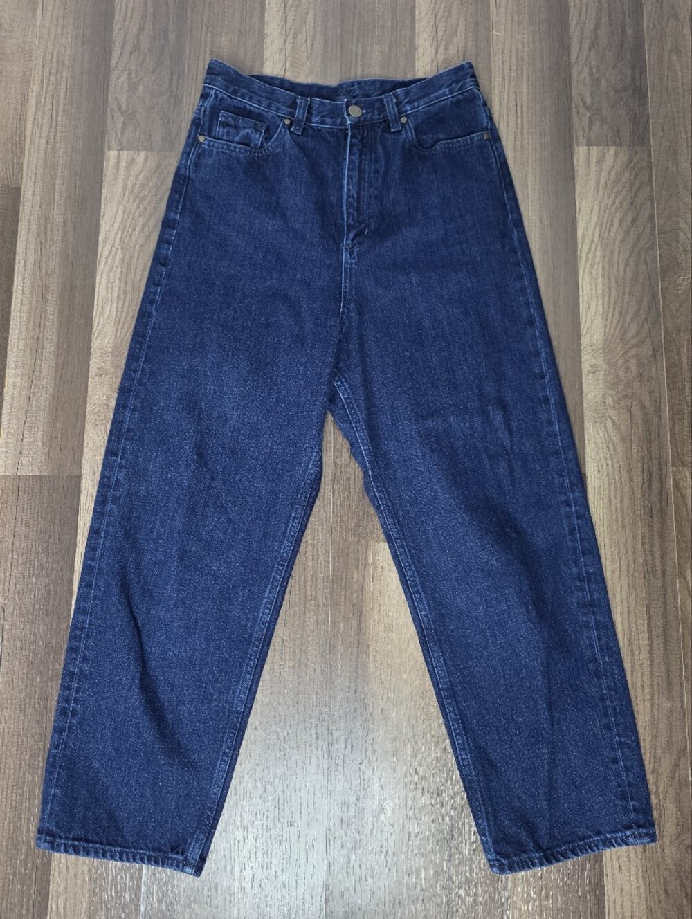 COS Dark Wash Arch Barrel Leg Rigid Denim High Rise Jeans Contemporary Modest.28